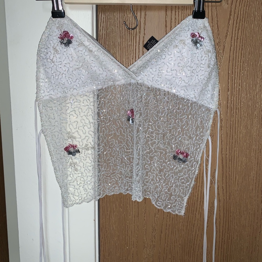 Sequin white open back camisole